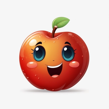 cute Apple, happy and smiling, bold line, clipart, sticker, white background, no shadow, 8k detail