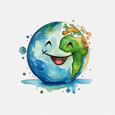 water color globe with smiling face that simbolizes environmental Protection, clipart, hd, no background