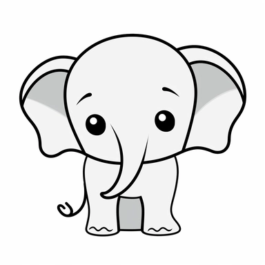 svg cute baby elephant design clipart, in the style of simple line work, cartoonish innocence, simple, bold outline, white and black, cute cartoonish design, flawless line art, minimalist line drawing, stencil-based, toy-like porpotions