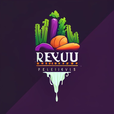 Logo design for Rejuv, vegetables at the bottom of a waterfall, feature company name, 2D, simple, flat, vector, clipart, carrots beets kale, green orange purple, white background