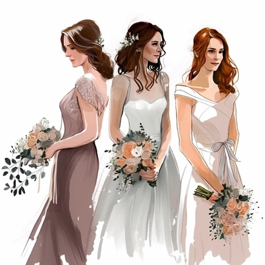 Best Friends wedding Fashion Illustration Clipart, high resoulution format,bride and bridesmaids png file