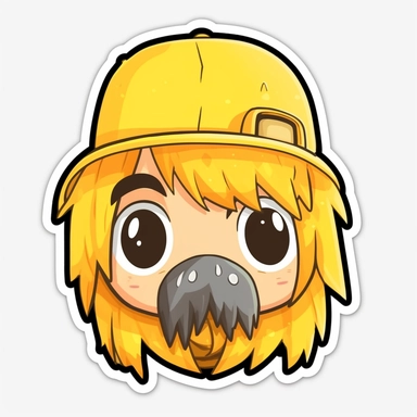 Male, Crying Face, intense sadness, grief, heartbreak, crying, tears, flowing tears, yellow hair, yellow eyes, yellow mustache, yellow beard, yellow hard hat, cartoon realism, chibi style, snow, clip art, in discord sticker style, in comics style, cell shading, kawaii, sticker, white background, die cut