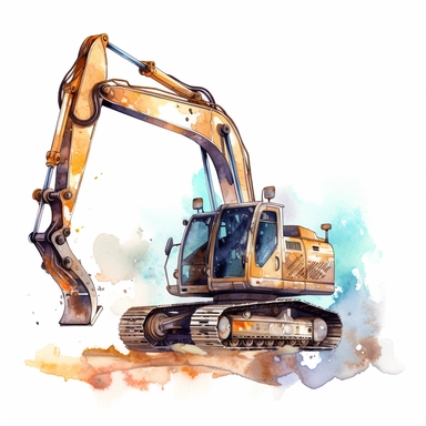 watercolor illustration of Industrial hammer excavator, digital art, concept,art,8k,hd,kawaii,no backround, clipart
