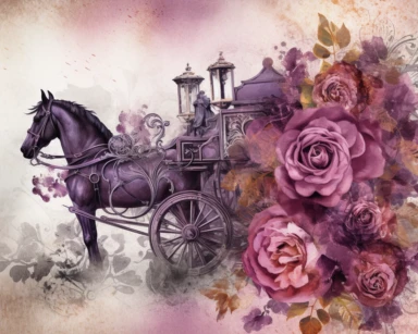 Royal Steampunk ClipArt, background paper, wall paper style, carriage, horses, roses, Watercolor Steampunk PNG, Victorian Clipart, Fantasy Clipart, deep purple and old paper textures, no text