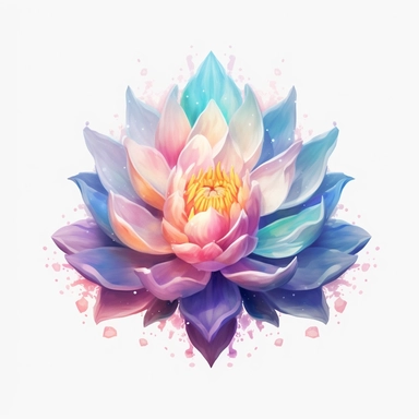 lotus flower, clipart, intense white and deep pastel colors, dnd, watercolor, no background, isolated on a white background, self contained, well defined edges, by amy sol and magali villeneuve and susan bourdet and ross tran, spaced out, glowy, intricate, 8k