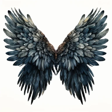 watercolor Clipart of black angel wings, white background, detailed, 8k, high resolution