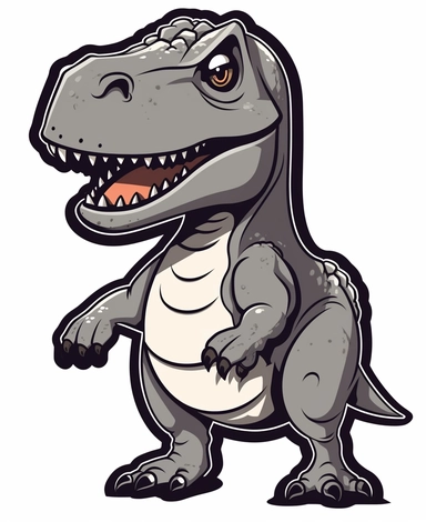 Isometric Sticker Clip Art of a cute T-Rex for Childrens Coloring Book, simple vector lines, children friendly, illustrated in a playful and style in black lines with white background, perfect for any special occasion, cut out in the shape of a T-Rex, with no visible background, giving it the appearance of a sticker, conveying a mystical and whimsical mood, edited with Adobe Photoshop to adjust brightness and contrast, rendered as a transparent PNG file with a high resolution to ensure a crisp a