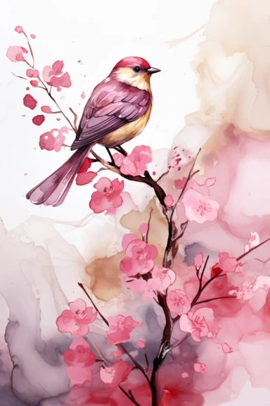 beautiful gorgeous alcohol ink of gold serene nature scene with a central focus on a pink icebird, gentle wave , minimalist style, crystals, glam, glossy, glitter texture, liquid ink clipart, modern and stylish design, bright colors, 300 dpi, clear decoration, clear white background, highly detailed digital art, 8k