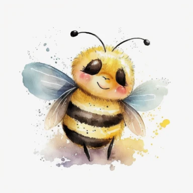 Bee clipart, Watercolor Cute Bee kid, funny, happy,laughing, hd, on white background ar 3:2 s 1000 v5