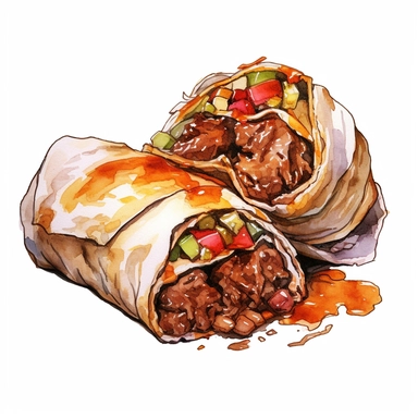 beef burrito, Watercolor style, Clipart,on white background with margins