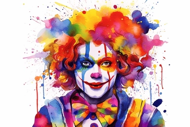colorful vibrant bright neon clown, watercolor clip art