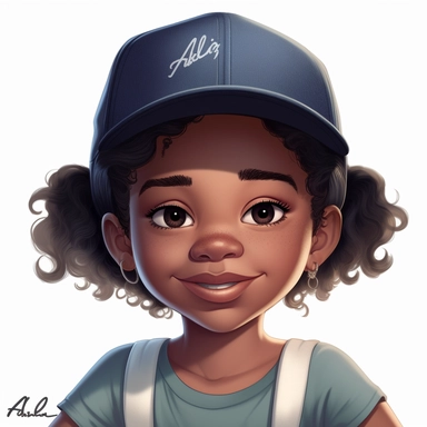 a cartoon drawing of a sweet little black girl about 4 years old wearing a baseball cap and tshirt, black girl fantasy, cartoon illustrations, vector clipart, in the style of 32k uhd, lilia alvarado, walt disney, depictions of aristocracy, childlike, photorealistic details, white background
