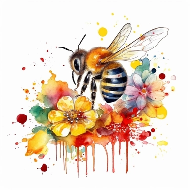 Watercolor Honeybee on a field full of flowers. Clipart Bundle.Everything is full of colourful flowers with green,red,yellow.Summer Clipart. Watercolor flower digital Graphics. Honey Bees, Honey Jar, Honey Drips.watercolor honey bee Clipart. Spring Garden honey dripping from honeycomb. Fantasy,white background. Black and white ink. solution HD : : ultrarealistic,Leica M6 camera with a Leica 50mm f/2 Summicron lens Fujifilm Pro 400H, set the ISO to 400, shutter speed to 1/125, and aperture to f/2