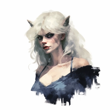 beautiful stunning pretty vintage werewolf female character, paint art style, clipart, white background, superrealistic, one of a kind