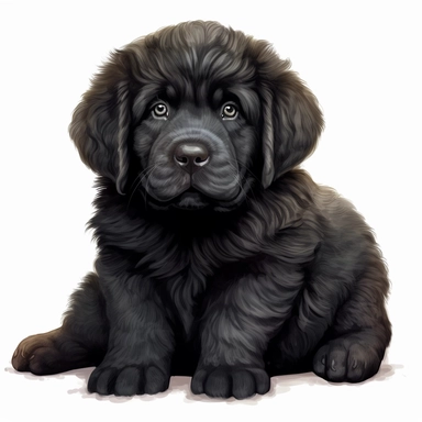 Dog Puppy breed Newfoundland big hairy black 3D clipart