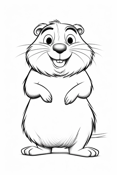 pixar Beaver clipart, simple line art, monocromatic, isolated on white background, color image, full body, stroke line art, for toddler coloring, 8k