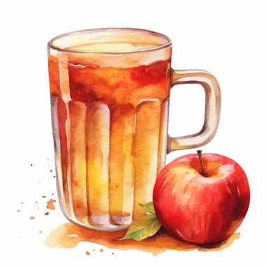 basic watercolor fall apple cider in minimal hand drawn style, Etsy, textured, clipart, white background
