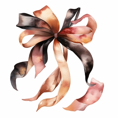 watercolor vintage piece of ribbon, in copper, gold and pink and black, clipart style, isolated on white background with margins, clipart style, by Marjolein Bastin,