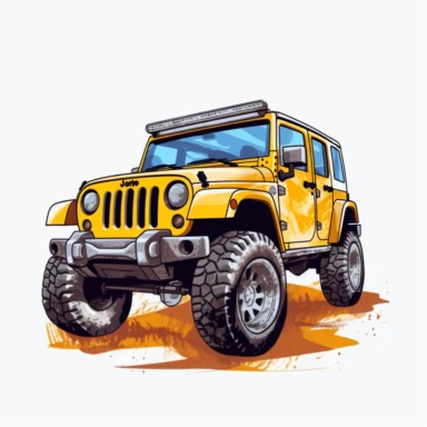 cartoon style jeep wrangler, clipart, white background