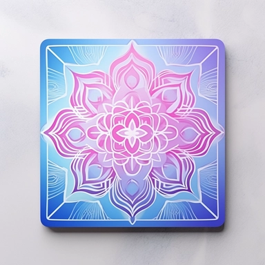 zen style sticker, pink purple and light blue, white background, zen vibes, clipart style, square