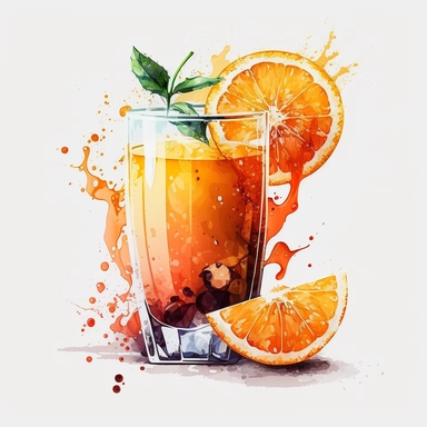 orange fruit slice on a glass of juice watercolour clipart