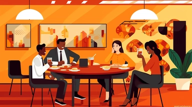 clipart of a scene of office workers eating lunch in an office breakroom, Alegria style, corporate memphis style, flat art, bold colors, upbeat, happy, expressive, friendly, high resolution, 8k