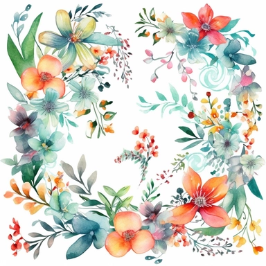 clipart thin watercolor floral flourishes , white background