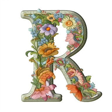 letter C, Floral Machine Embroidery Font, a detailed illustration, clipart, white background
