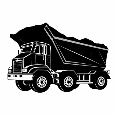 a clipart of dump truck, for a sticker, flat, 2d, sticker, black and white svg vector, silhouette, crisp lines, solid shapes, 8k