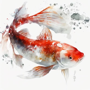 red and white, koi kacr, fish, no backgroun, white background, watercolor, clipart