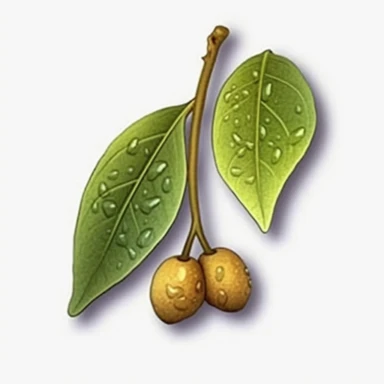 Isometric Sticker Clip Art of Lindentree Fruit, children friendly, illustrated in a playful and realistic style, perfect for any special occasion, cut out in the shape of an Leaf with small balls, with no visible background, giving it the appearance of a sticker, conveying a mystical and whimsical mood, edited with Adobe Photoshop to adjust brightness and contrast, rendered as a transparent PNG file with a high resolution to ensure a crisp and clear image with no pixelation, suitable for various