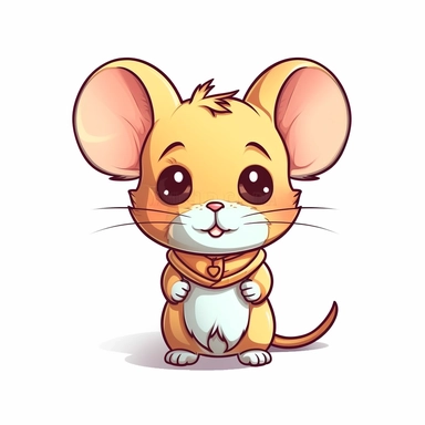clipart, cute kawaii mouse isolated on a white background, cartoon style, chibi style, vector, 3D, no shadows