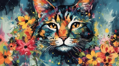 A vibrant watercolor of a single cat rendered as a digital clipart, drawing inspiration from the bold, expressive blooms found in Emil Nolde's garden paintings, featuring a vivid color palette that captures the flowers' natural radiance, illuminated by bright, contrasting light that emphasizes the rich, saturated hues and dynamic brushwork, and composed using an organic, free-flowing layout that conveys a sense of movement and growth.