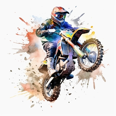 watercolor clipart of a dirt bike off road track, rainbow colors