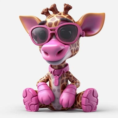 sticker clipart cartoon of a cute pink giraffe cub with sun glasses, playing the kora, dressed with african gear, pink, Ankh earrings, african gear, 3D, disney pixar style, puppy eyes, looking at athe camera, white background ,high definition, high resulotion, highly detailed,16K