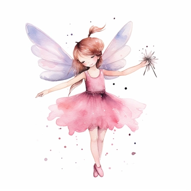 Cute pink little fairy ballet dancer watercolor clipart