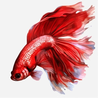 betta fish, double tail, watercolor clipart, red, isolated white background, hd, 8k
