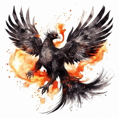 watercolor dark fantasy mystic black phoenix clipart, hd 4k, detailed, isolated on white background