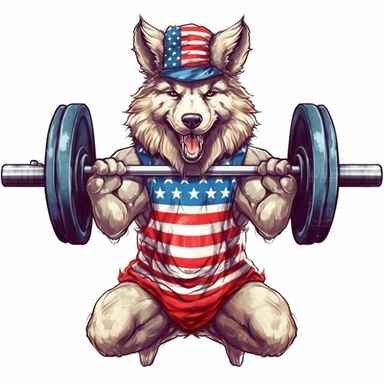 Independence Day Funny wolf guy body gym Sublimation Clipart, isolated on white background