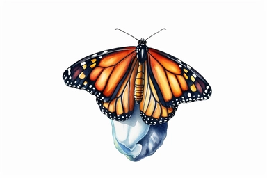 Watercolor, Create an animated GIF of a butterfly emerging from its chrysalis and taking its first flight, clipart, hd, on a white background, spaced out