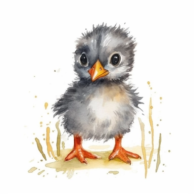 a Cute Happy Baby Penguin in the style of Watercolor Kate Greenaway Clipart, White Background