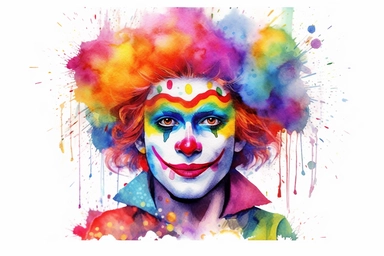 colorful vibrant bright neon clown, watercolor clip art