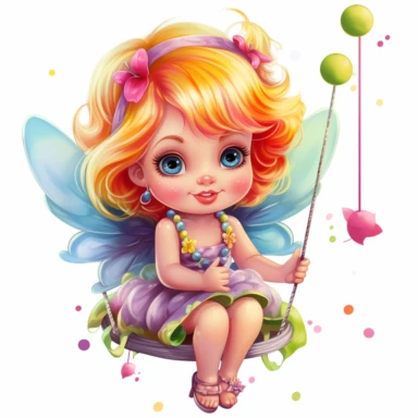 Fairy on Swing Clipart, baby girl, Rainbow Lollipop