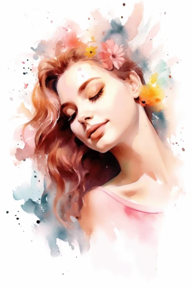 Easy to cut, dreamy watercolor positive woman smiling clipart