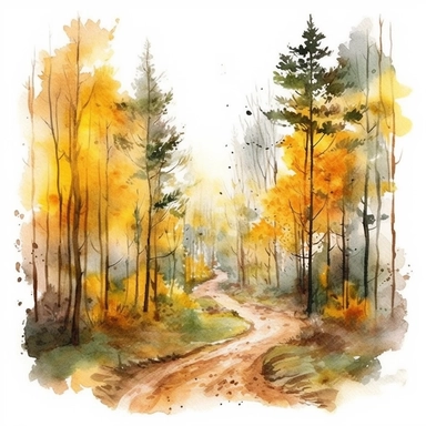 autumn Forest Trail ClipArt watercolour white background