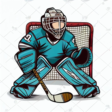 clipart of hockey goalie, white background, charicature