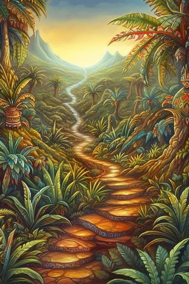 realistic clipart of aztec enchanted landscape, digital painting