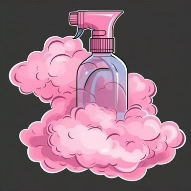 Pink plastic spray bottle close up smoke cloud clipart vector comic book style