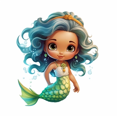 Super cute baby mermaid with fish tail clipart, white background