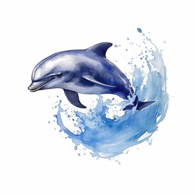 a Dolphin With Ball in the style of watercolour clipart with detailed brush strokes